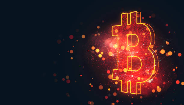 istock Neon bitcoin symbol glowing in orange with digital bokeh pattern on dark background. Modern blockchain finance concept. 3D Rendering 2191725772