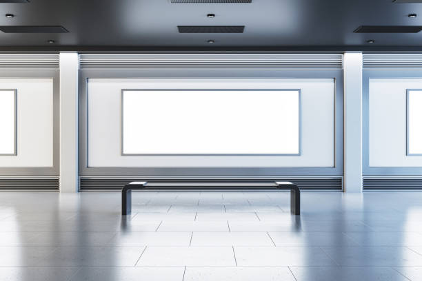 istock Modern interior gallery room with empty framed walls and a bench in a clean, minimalist design. 3D Rendering 2191726281