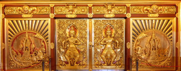 istock Decorated golden temple doors in Bangkok, Thailand. 2191727147