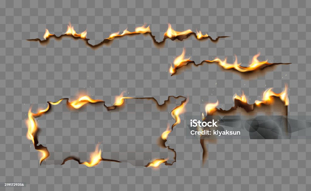 Paper Fire Frame Burning Paper Edge Frames Set Stock Illustration - Download Image Now ...