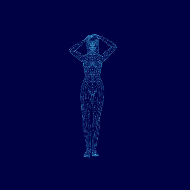 istock Woman is standing in a blue background with her arms raised. 2191731438
