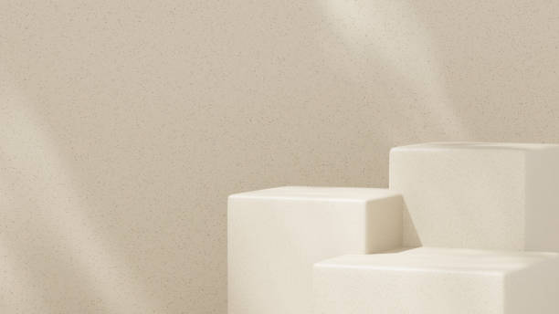istock Scene mockup featuring a beige wall with a square-shaped podium in landscape orientation. 2191733454