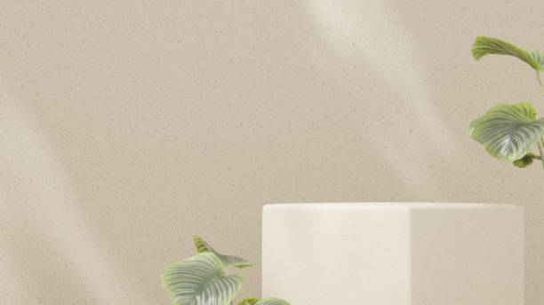 istock Scene mockup featuring a beige wall with a square-shaped podium in landscape orientation. 2191733457