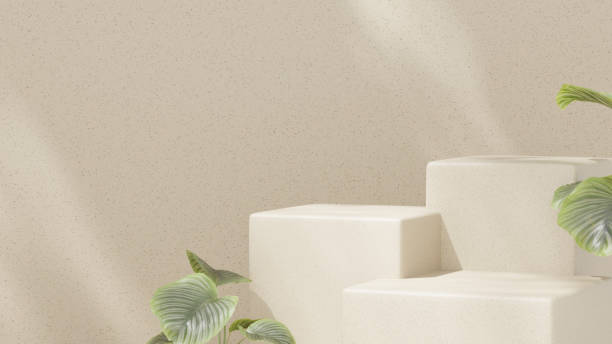 istock Scene mockup featuring a beige wall with a square-shaped podium in landscape orientation. 2191733458