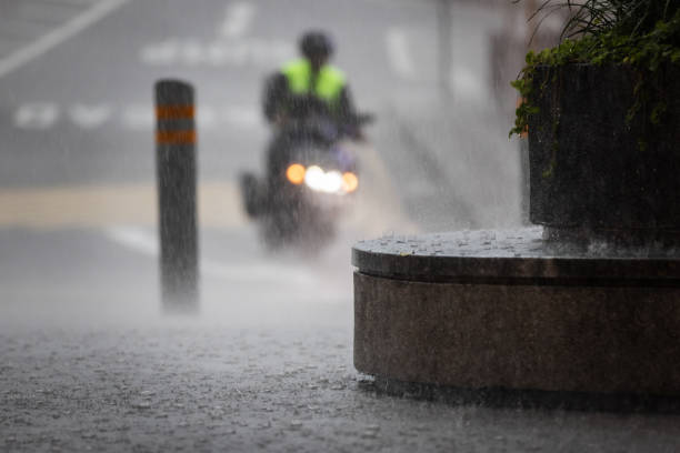 Heavy rainy day in street of Singapore.