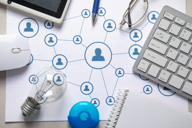 Social media networks and interactions on paper with a business objects.