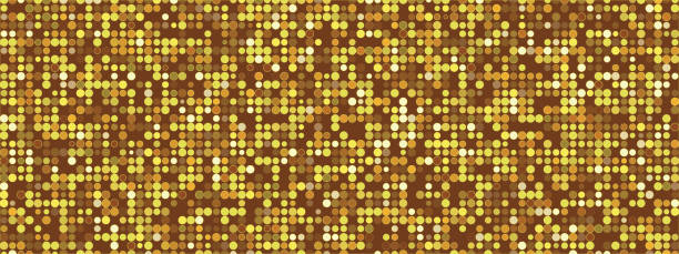 istock Gold glitter glowing mosaic background. Nightclub tiled wall texture. Disco ball at a party. Vector shining illustration made of yellow circles. Retro template for poster, wallpaper, postcard, cover. 2191748164