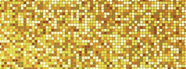 istock Gold glitter glowing mosaic background. Nightclub tiled wall texture. Disco ball at a party. Vector shining illustration made of yellow squares. Luxury template for poster, wallpaper, postcard, cover. 2191748175