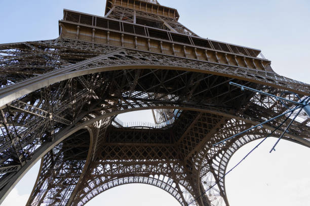 A captivating lowangle shot that beautifully captures the intricate structure and design of the Eiffel Tower