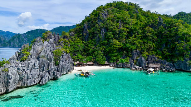 istock Hidden Paradise Beach with Limestone Cliffs and Boats 2191758267