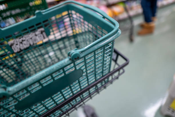 A supermarket shopping basket with nothing in it