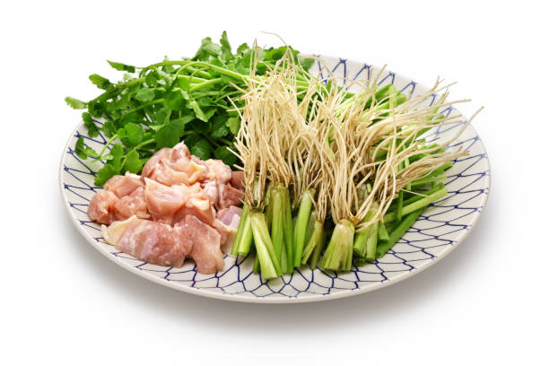 istock Ingredients for Sendai seri nabe ( Japanese parsley hotpot ). Seri roots are a delicious dish. 2191767494
