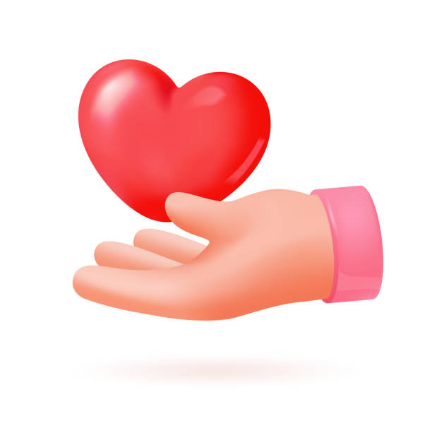 istock Red heart placed on an outstretched hand in a cartoon style, isolated on a white background, ideal for love, care, and charity-themed designs. Soft 3d style vector illustration 2191768346
