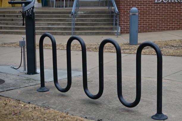 Metal bike racks bolted in concrete slaps