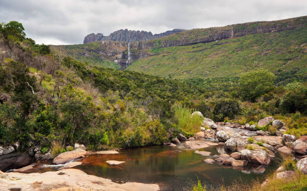 istock Small river seen during trek to Pic Boby - Madagascar highest accessible peak in Andringitra national park, waterfalls visible in distance 2191775629