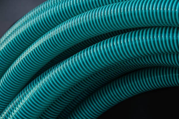 istock Green corrugated flexible pipe or hose, pvc tubes 2191777233