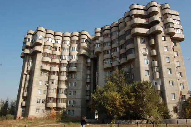 Almaty tall crazy building from the soviet era. Captured during summer season.