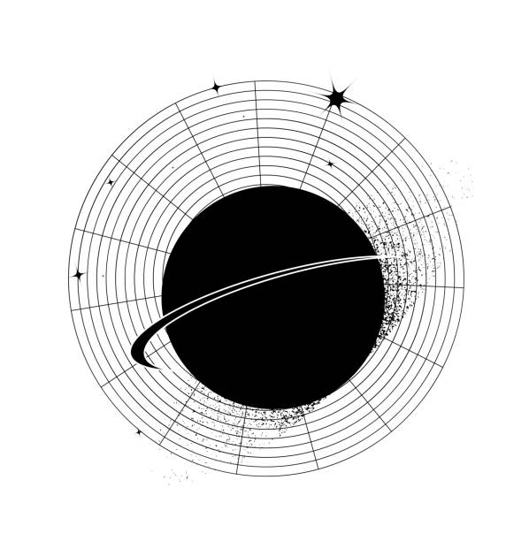 istock Abstract vector illustration of a black planet with rings, grid lines, and star elements. Perfect for space-themed designs, modern art and digital projects 2191781391