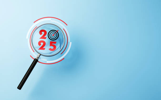 istock Red 2025 target icon selected with metallic magnifying glass on soft blue background 2191788196