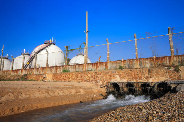 Selective focus waste water sewage from industrial factory, Water treatment system from rusty galvanize sewage, Water polluted drainage from refinery or chemical factory