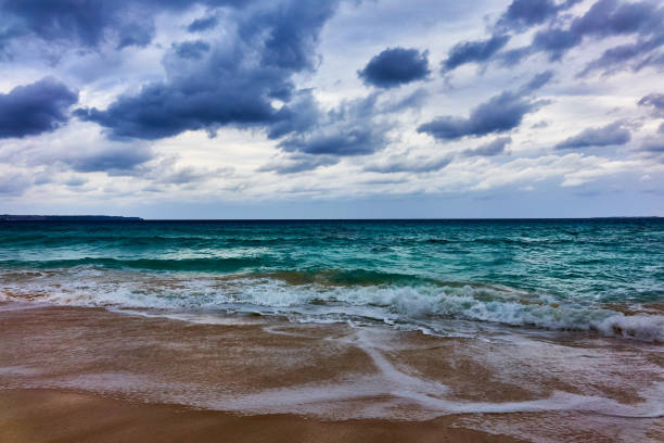 View of thunderstorm clouds above the sea,Thailand