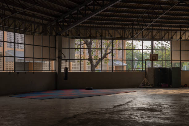 istock Indoor gym featuring a basketball hoop 2191804275