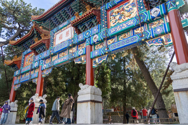 Beijing, China- 4 Nov 2024: Tourists visit to Summer Palace in Beijing, China. It is a vast ensemble of lakes, gardens and palaces in Beijing.