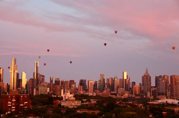istock Hot air balloons with Melbourne skyline behind 2191808140
