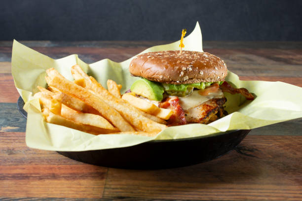 istock chicken burger, fries 2191813995