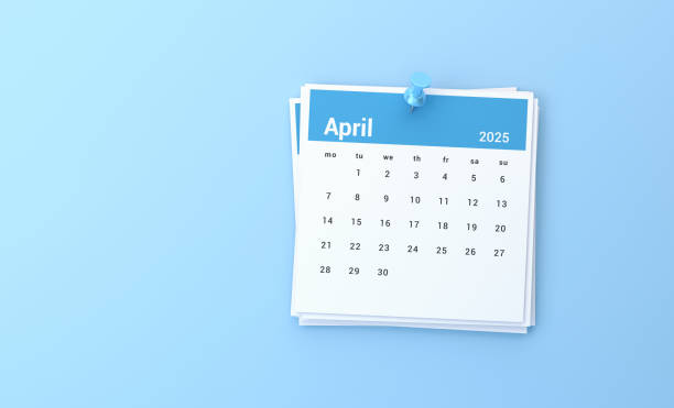 2025 April Calendar On Blue Background 2025 April Calendar On Blue Background. Planning Concept april stock pictures, royalty-free photos & images