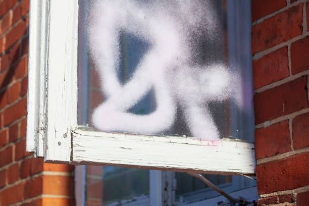 frozen window wooden frame glass simple background wallpaper pattern surface with reflection and copy space