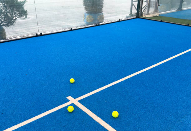 istock Blue padel tennis court, image with drone. Top view 2191833556