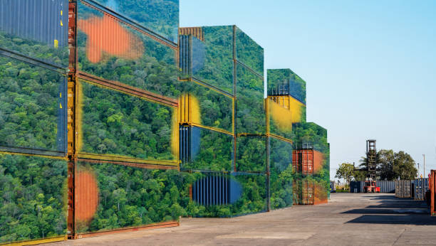 istock Stack cargo  with green Leave. green transportation industry eco shipping for sustainable energy saving environmental low carbon. 2191835546