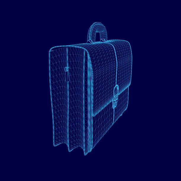 istock Blue 3D drawing of a briefcase. The briefcase is open and the handle is visible 2191836408