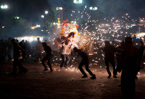 The Toros or bulls of Tultepec is a yearly tradition where the town, 90% of which works making artisanal fireworks, celebrates its patron sant San Juan de Dios, also the patron saint of firemen.  Tultepec, Estado de Mexico, Mexico.
