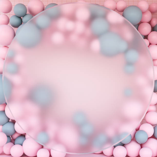 3d render of translucent circle with balloons on pink background. Empty space for product show, birthday text, holiday congratulation, social media banners.