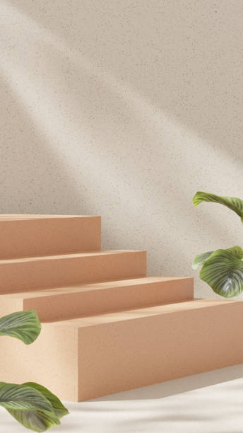 istock A 3D rendering of an empty space featuring a podium on a terrazzo-textured floor with a grey wall in a portrait layout, perfect for showcasing merchandise. 2191846559