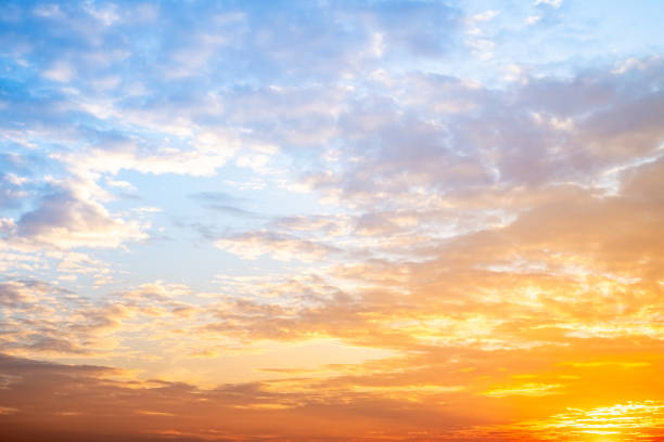 istock Beautiful , luxury soft gradient orange gold clouds and sunlight on the blue sky perfect for the background, take in evening,Twilight, Large size, high definition landscape photo 2191847283