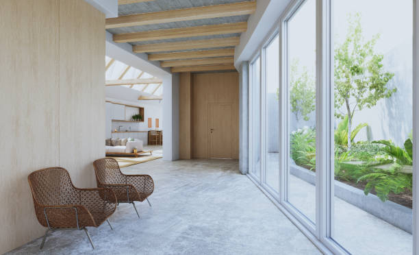 istock Modern living room with large windows 2191848340
