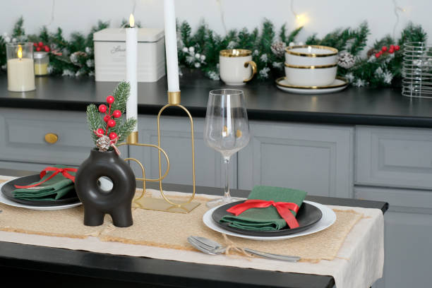 Elegant holiday table setting with festive decor and ambiance