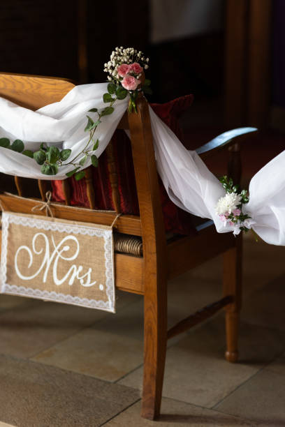 Wedding decoration bench in the church Mr. and Mrs.