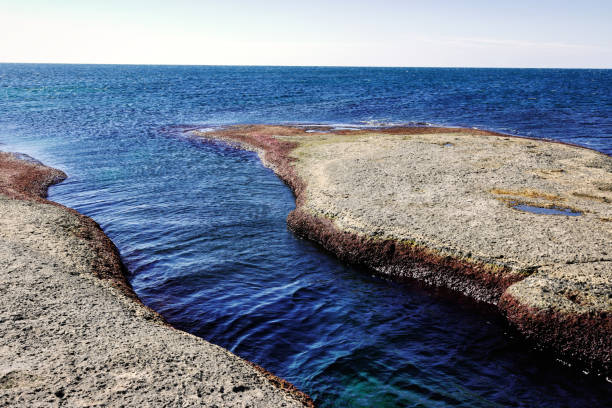 Rocky shore of the Caspian Sea. Cape Sagyndyk. Mangyshlak Peninsula. Kazakhstan. 13 October 2024 year.
