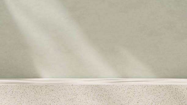 istock 3D rendering of an empty mockup featuring a ceramic-textured podium against a simple green wall in a landscape layout. 2191852577