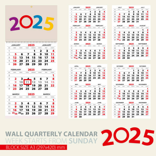 istock Print template of wall quarterly calendar for 2025 year. 2191853427