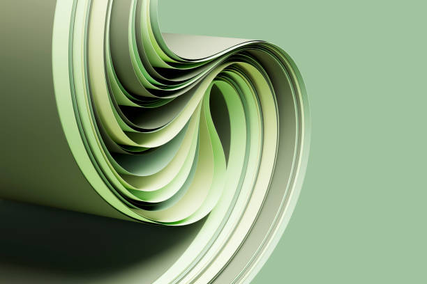 Sustainability concept with green color curved papers stock photo