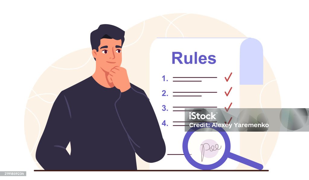 Regulation Man Vector Man With Rules List Young Guy Near List Of Rules And Goals Efficient ...