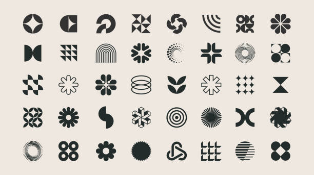 illustrations, cliparts, dessins animés et icônes de ensemble vectoriel d’éléments de conception de symboles de style bauhaus géométrique minimaliste - simplicité