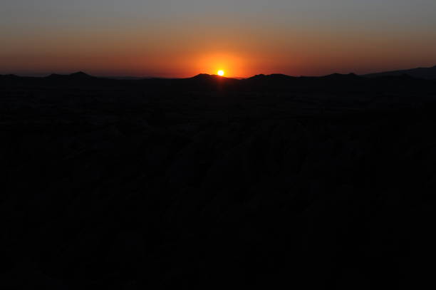 Sunset in the desert with clear sky in summer in Turkey