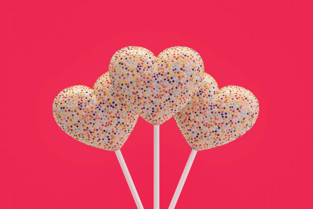 Valentine's Day, heart shaped lollipop on pink background. Digitally generated image. 3d render.