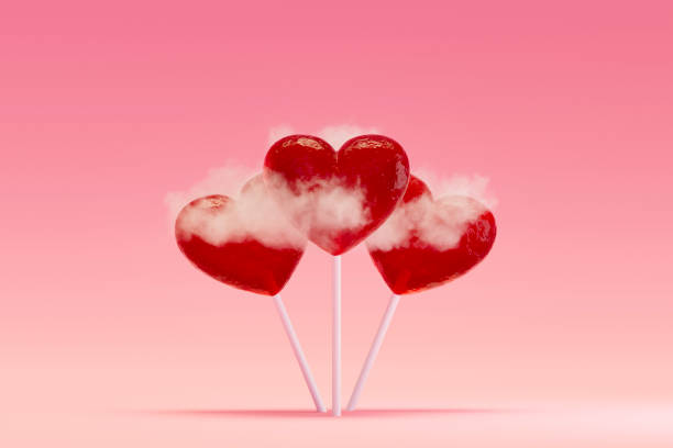 Valentine's Day, heart shaped lollipop on pink background. Digitally generated image. 3d render.